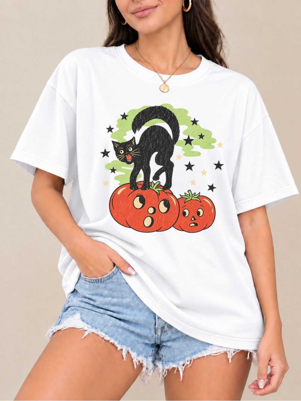 Black Cat Pumpkin Halloween Unisex T-shirt Spooky Season Fall Tee